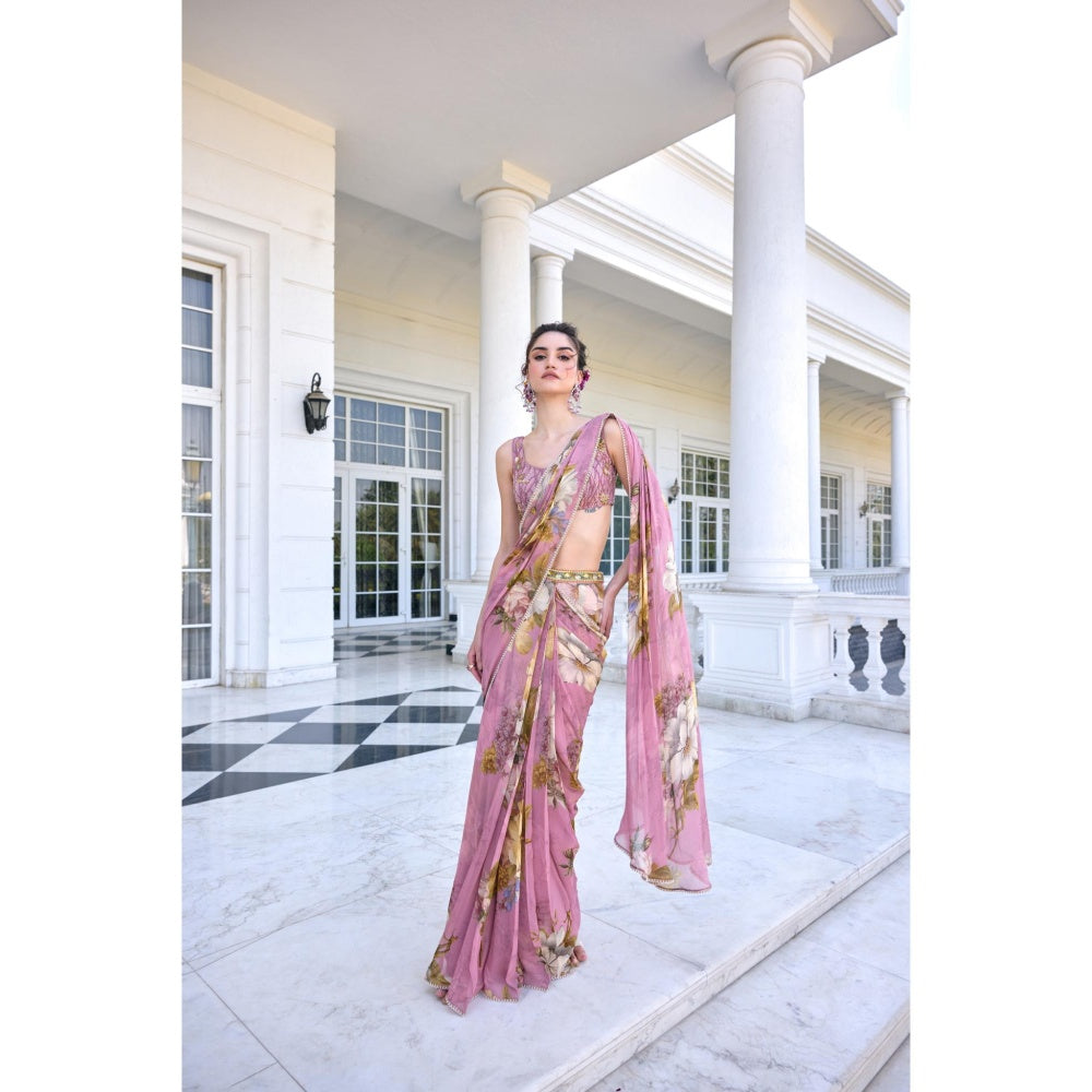 KALISTA Purple Draped Saree with Stitched Blouse