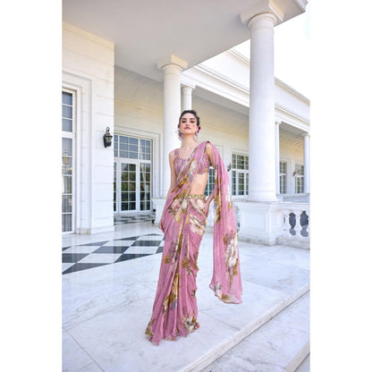 KALISTA Purple Draped Saree with Stitched Blouse