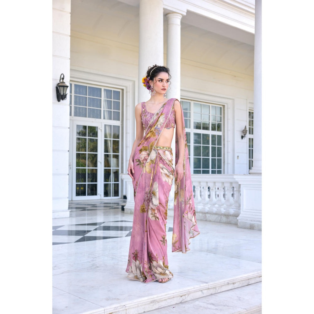KALISTA Purple Draped Saree with Stitched Blouse