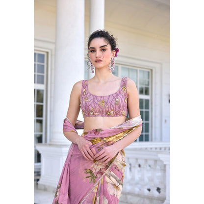 KALISTA Purple Draped Saree with Stitched Blouse