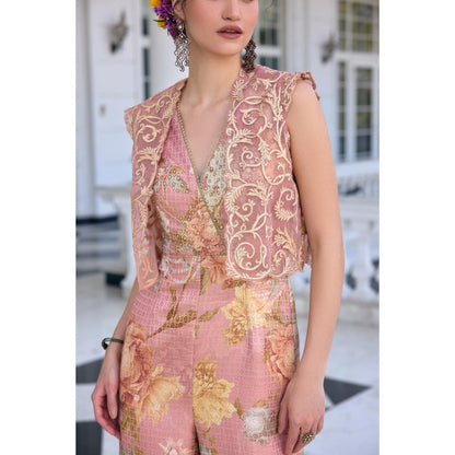 KALISTA Pink Jumpsuit with Crop Jacket