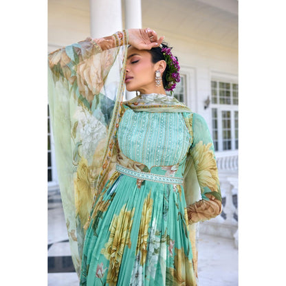 KALISTA Blue Anarkali with Dupatta