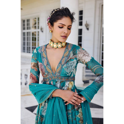 KALISTA Teal Anarkali with Dupatta