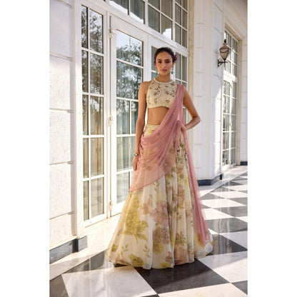 KALISTA White Lehenga with Blouse and Dupatta