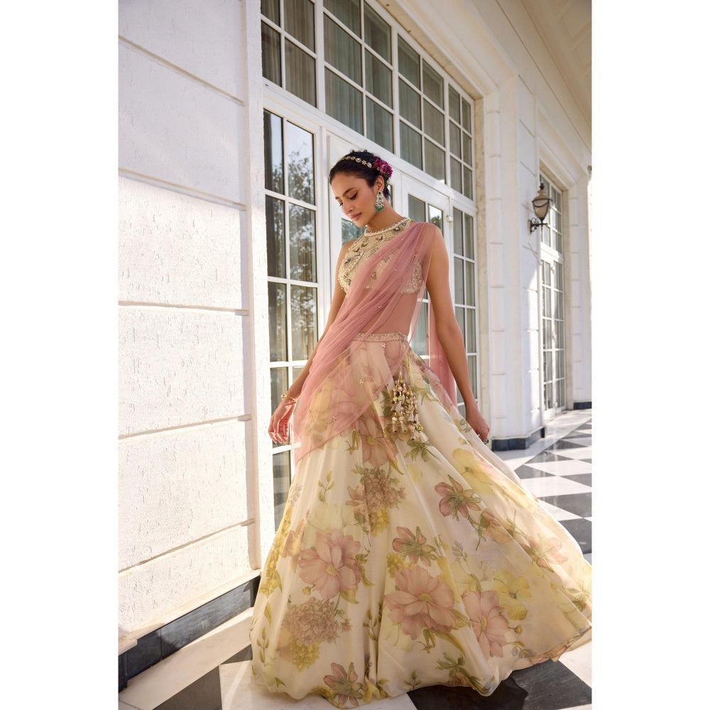 KALISTA White Lehenga with Blouse and Dupatta