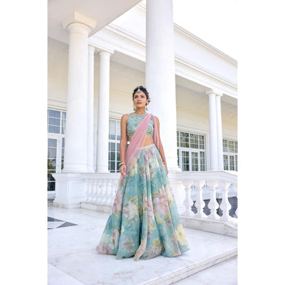 KALISTA Blue Lehenga with Blouse and Dupatta