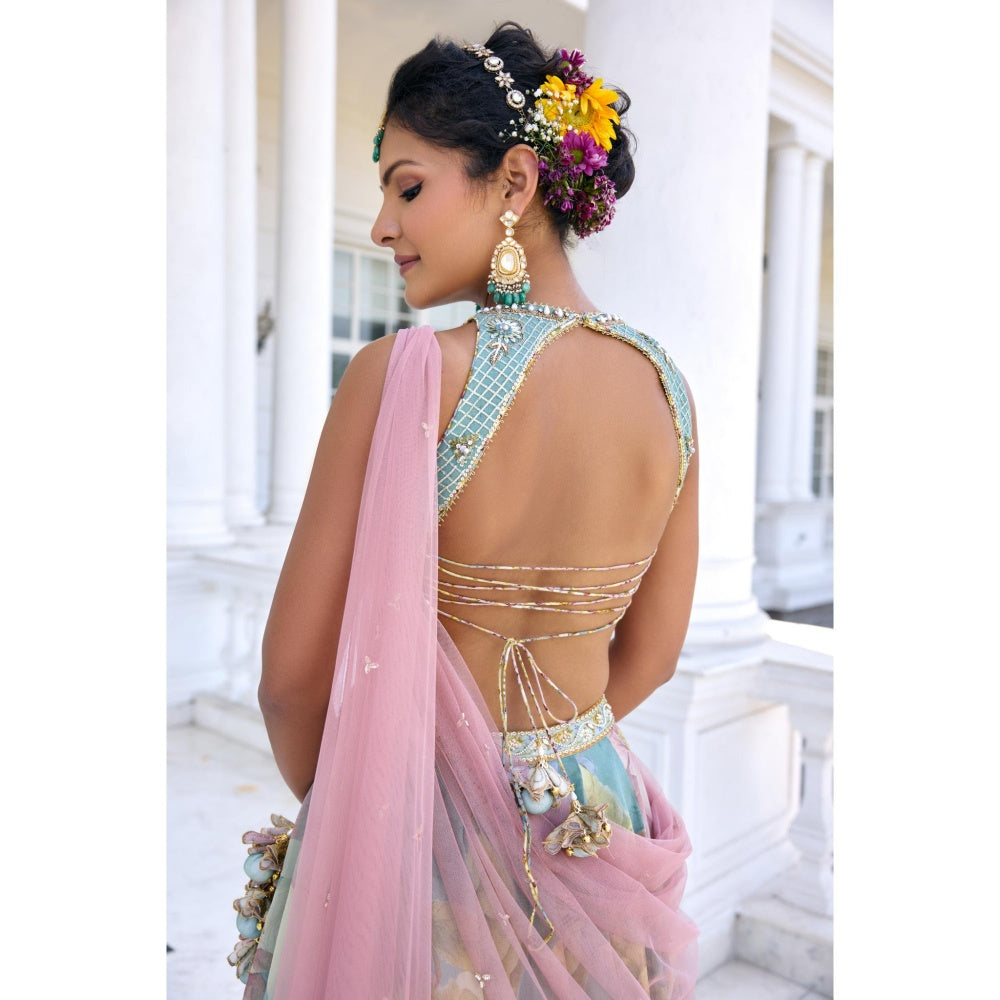 KALISTA Blue Lehenga with Blouse and Dupatta