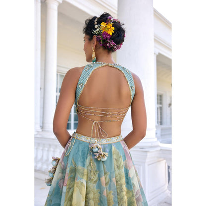 KALISTA Blue Lehenga with Blouse and Dupatta