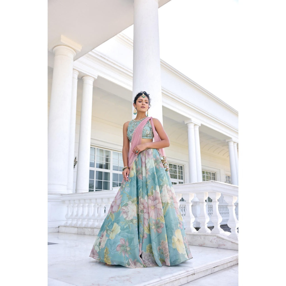 KALISTA Blue Lehenga with Blouse and Dupatta