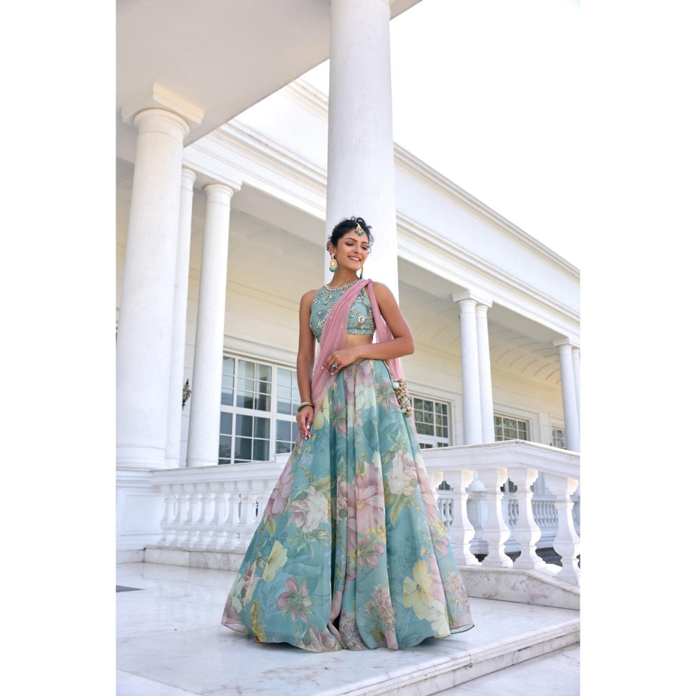 KALISTA Blue Lehenga with Blouse and Dupatta