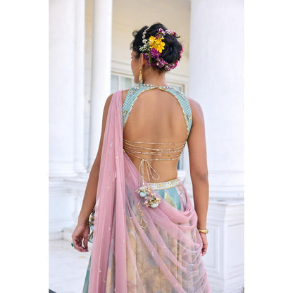 KALISTA Blue Lehenga with Blouse and Dupatta