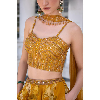 KALISTA Mustard Lehenga with Blouse and Dupatta