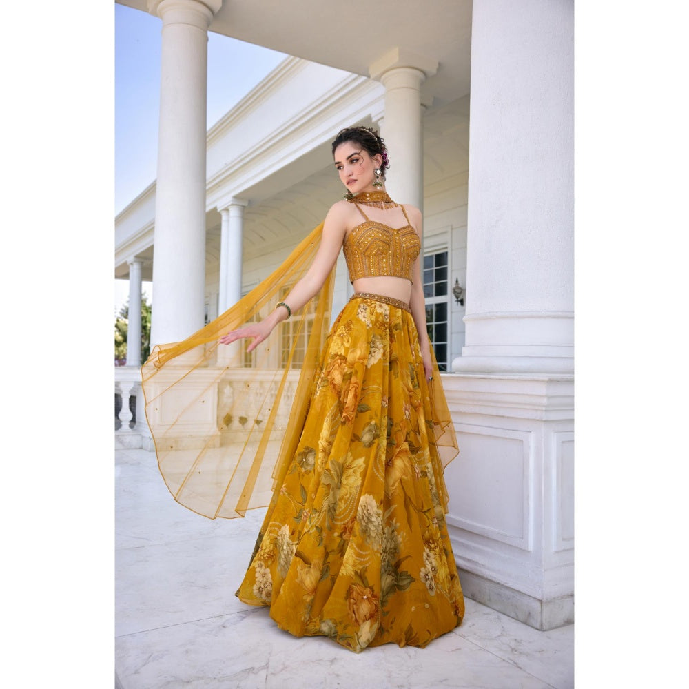 KALISTA Mustard Lehenga with Blouse and Dupatta