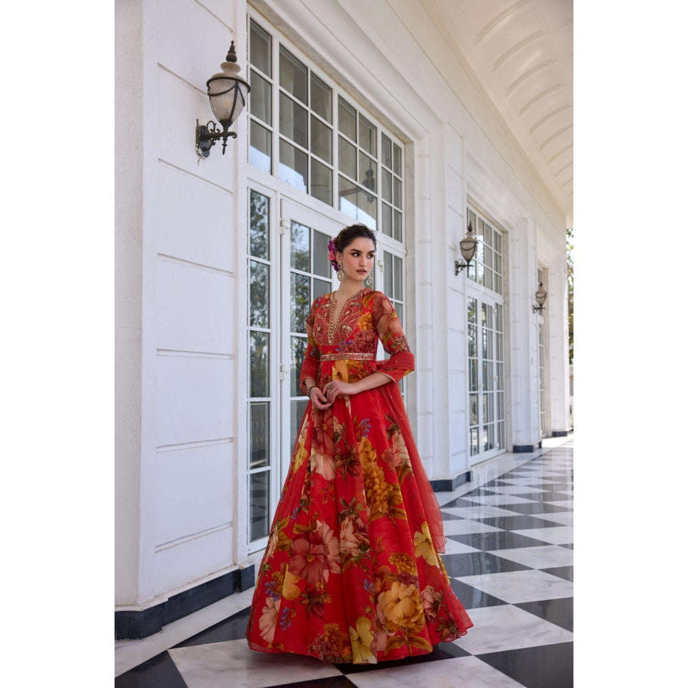 KALISTA Red Anarkali with Dupatta