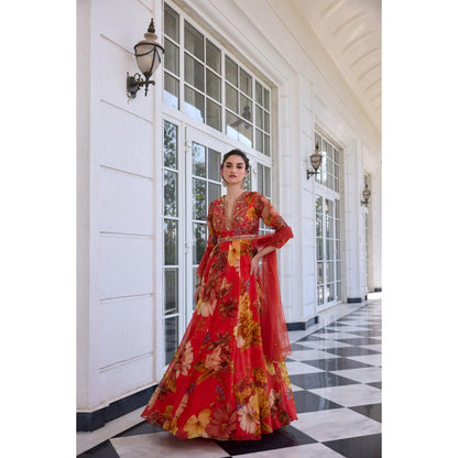 KALISTA Red Anarkali with Dupatta