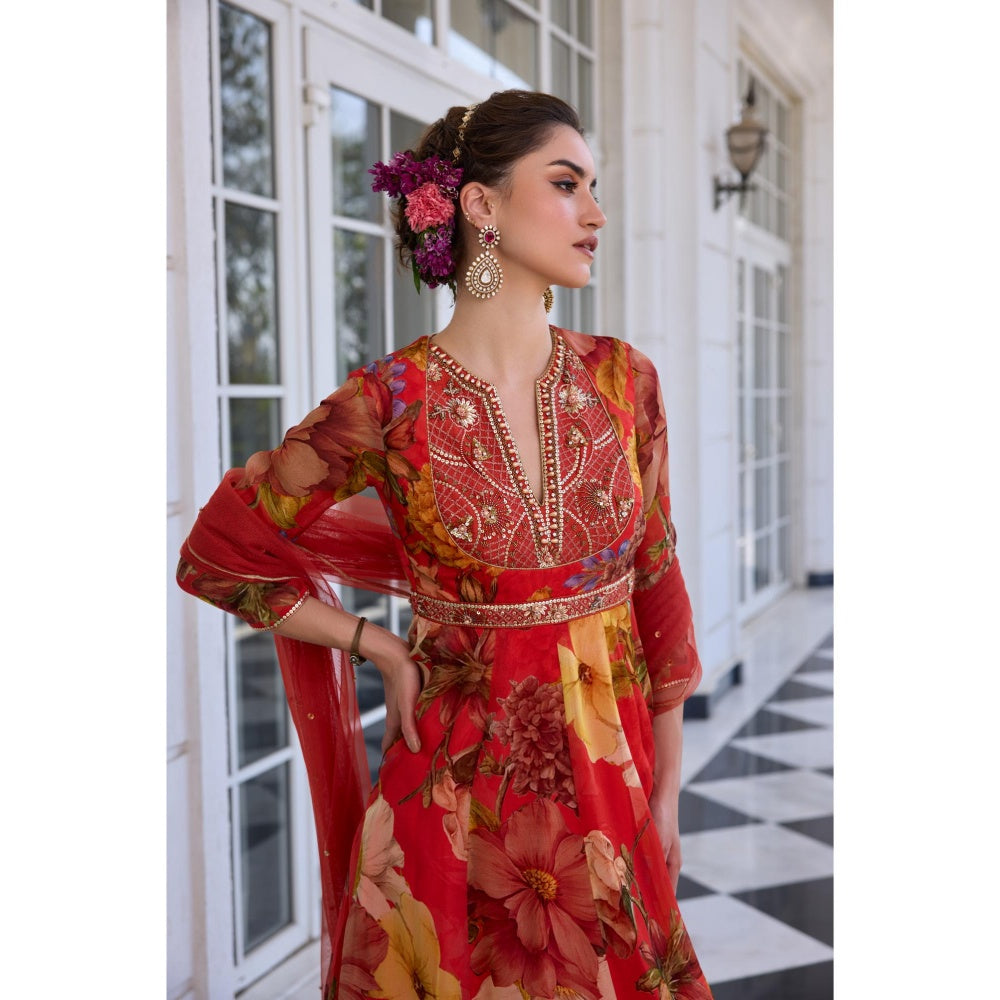 KALISTA Red Anarkali with Dupatta