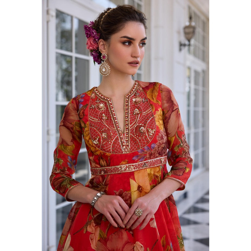 KALISTA Red Anarkali with Dupatta
