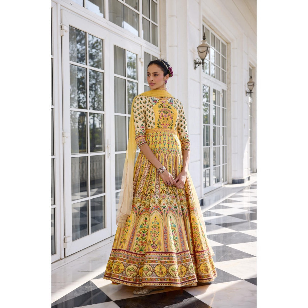 KALISTA Yellow Anarkali with Dupatta