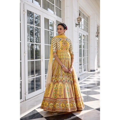 KALISTA Yellow Anarkali with Dupatta