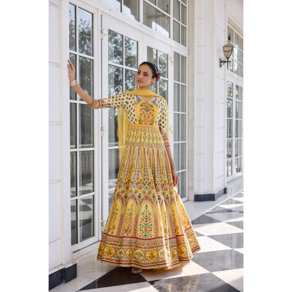 KALISTA Yellow Anarkali with Dupatta