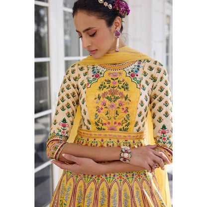 KALISTA Yellow Anarkali with Dupatta