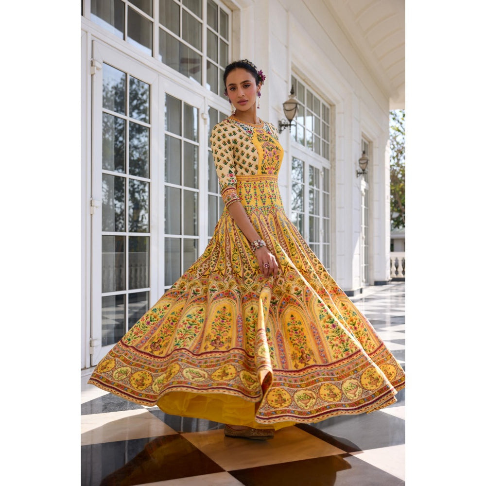 KALISTA Yellow Anarkali with Dupatta