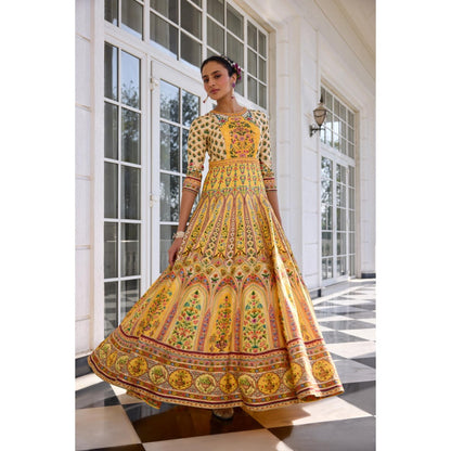 KALISTA Yellow Anarkali with Dupatta
