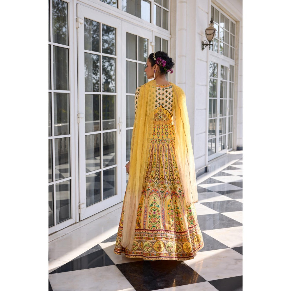 KALISTA Yellow Anarkali with Dupatta