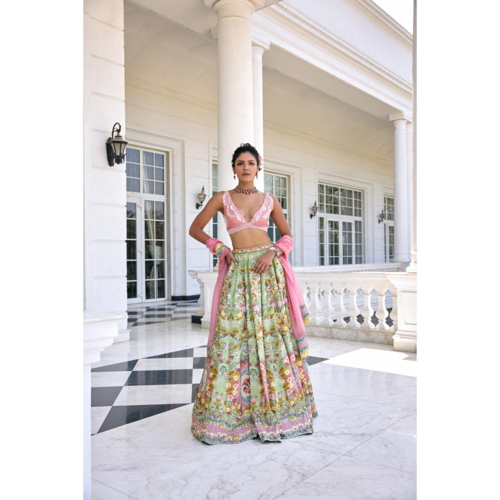 KALISTA Green Lehenga with Blouse and Dupatta
