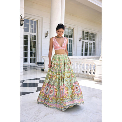 KALISTA Green Lehenga with Blouse and Dupatta