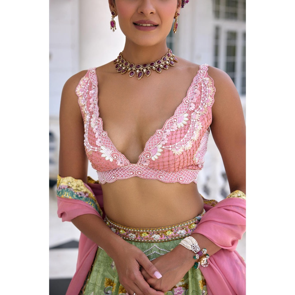 KALISTA Green Lehenga with Blouse and Dupatta