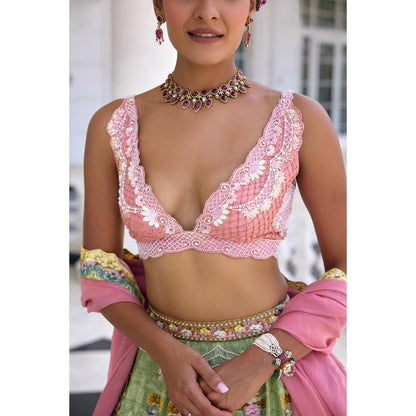 KALISTA Green Lehenga with Blouse and Dupatta