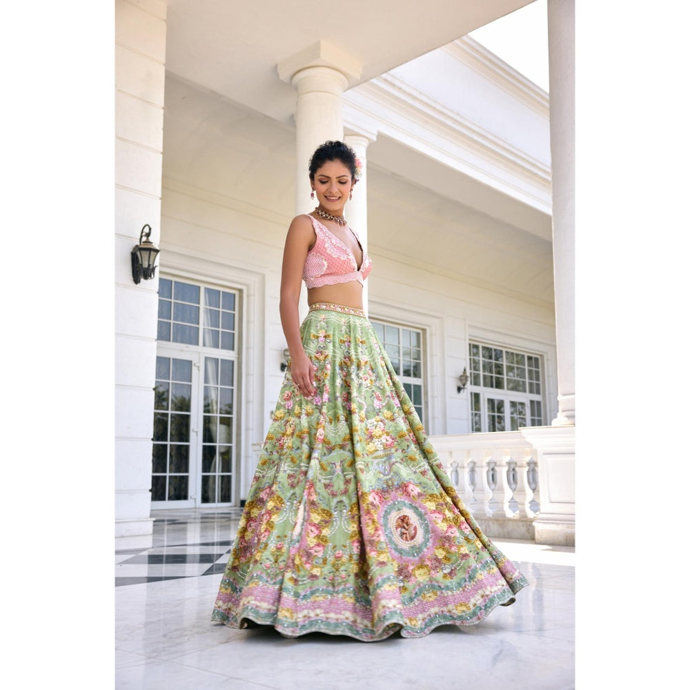 KALISTA Green Lehenga with Blouse and Dupatta