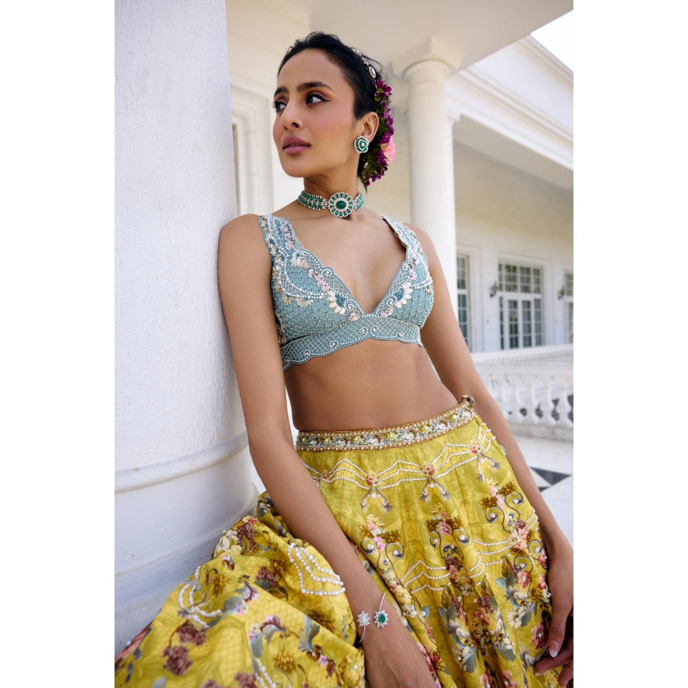 KALISTA Yellow Lehenga with Blouse and Dupatta