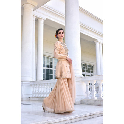 KALISTA Beige Kurti with Sharara and Dupatta
