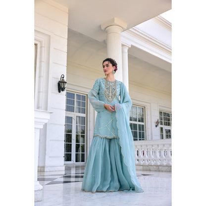 KALISTA Blue Kurti with Sharara and Dupatta