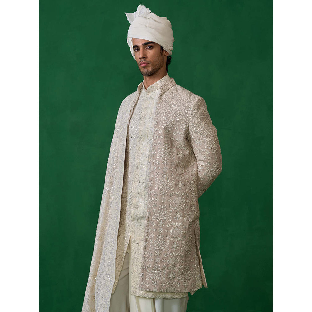 KALPRAAG Beige Georgette Sherwani Set
