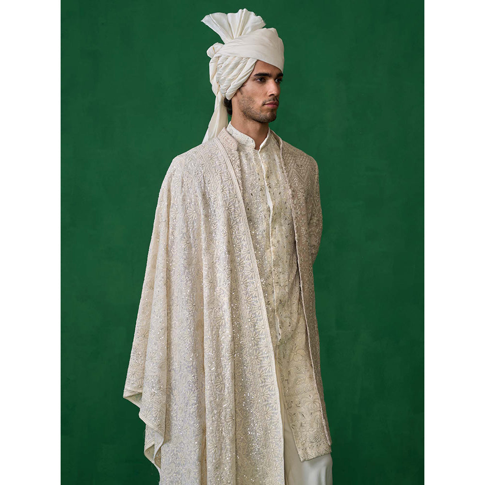 KALPRAAG Beige Georgette Sherwani Set