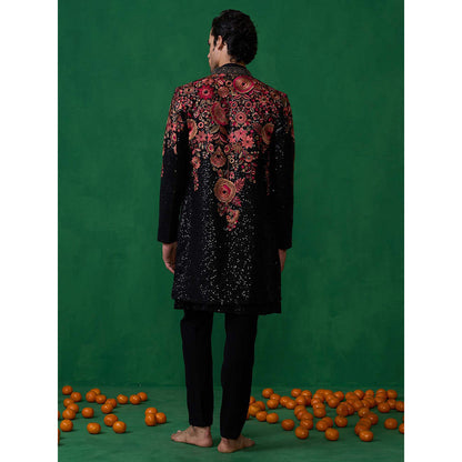 KALPRAAG Black Georgette Sherwani Set
