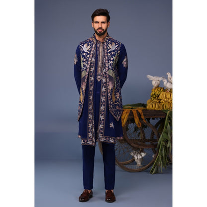 KALPRAAG Navy Blue Viscose Embroidered Kurta Jacket Set