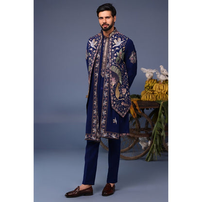 KALPRAAG Navy Blue Viscose Embroidered Kurta Jacket Set