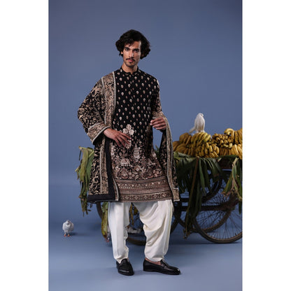 KALPRAAG Black Viscose Embroidered Kurta with Salwar and Dupatta