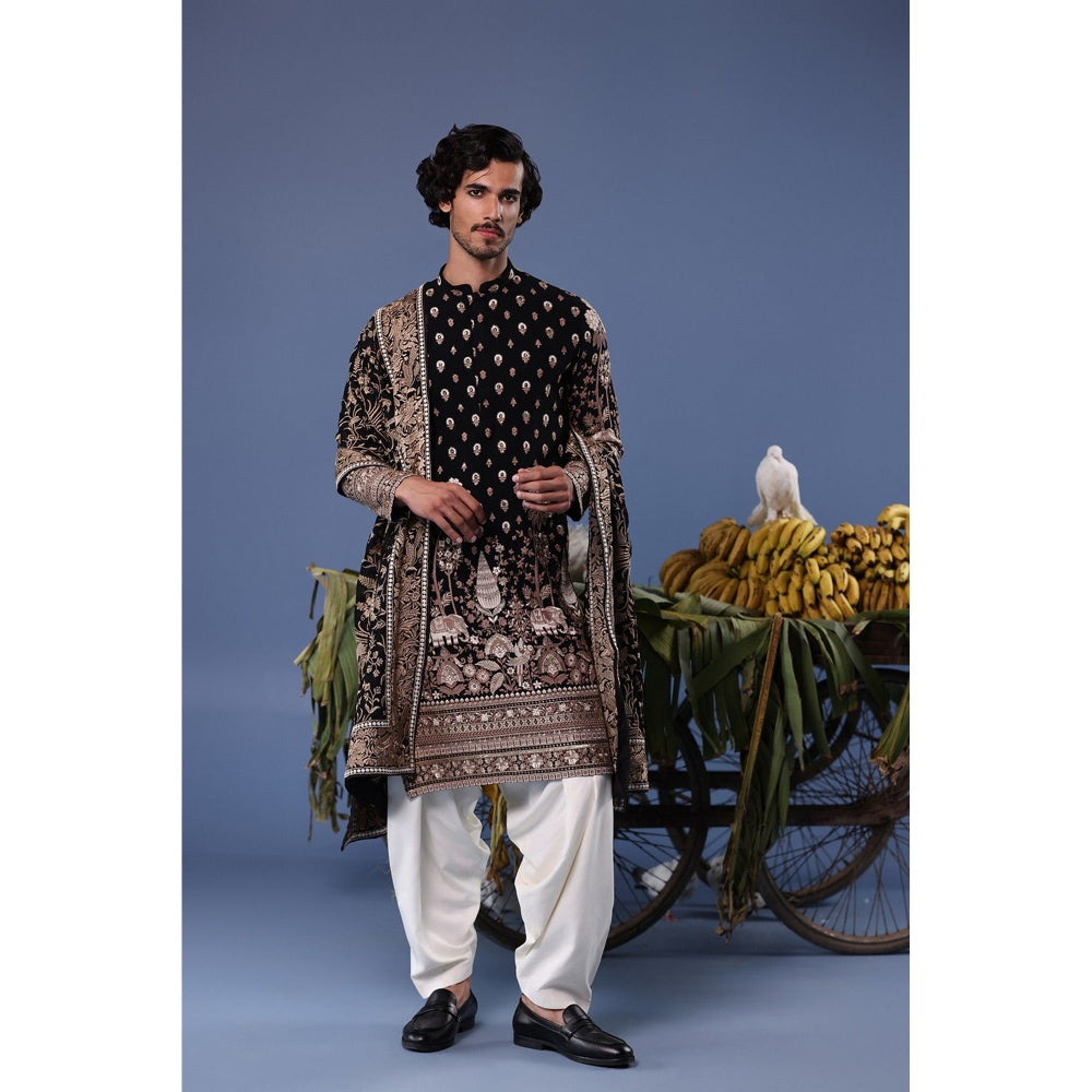 KALPRAAG Black Viscose Embroidered Kurta with Salwar and Dupatta
