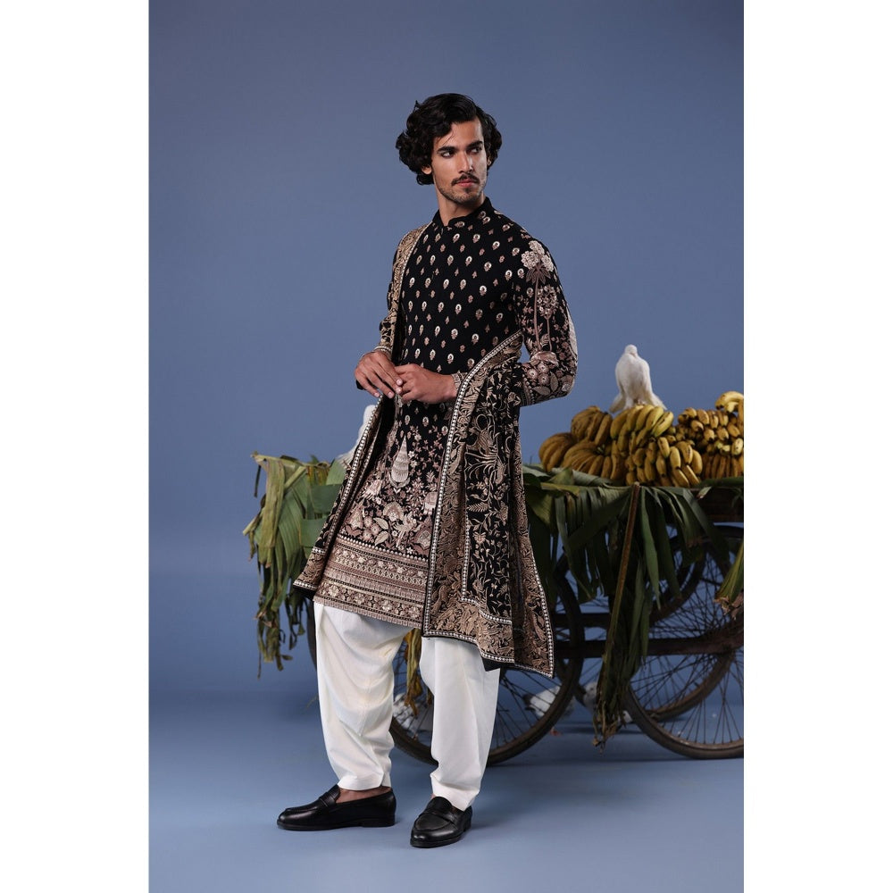 KALPRAAG Black Viscose Embroidered Kurta with Salwar and Dupatta