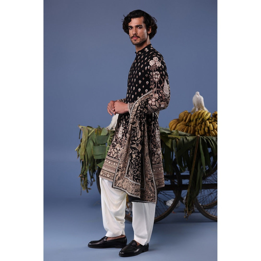 KALPRAAG Black Viscose Embroidered Kurta with Salwar and Dupatta