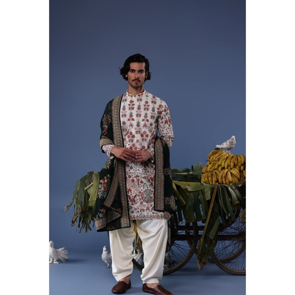 KALPRAAG Ivory Viscose Embroidered Kurta with Salwar and Dupatta