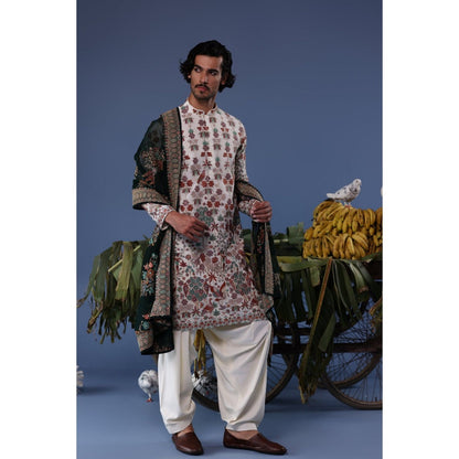 KALPRAAG Ivory Viscose Embroidered Kurta with Salwar and Dupatta