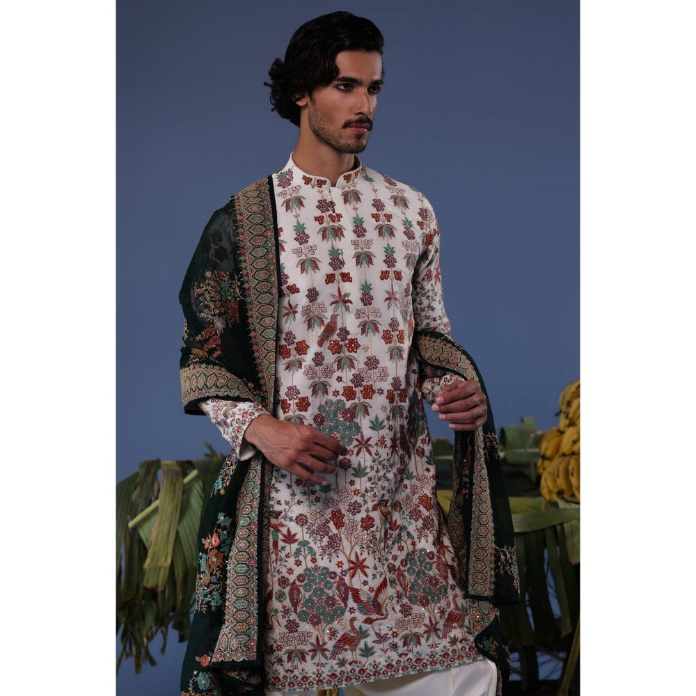 KALPRAAG Ivory Viscose Embroidered Kurta with Salwar and Dupatta