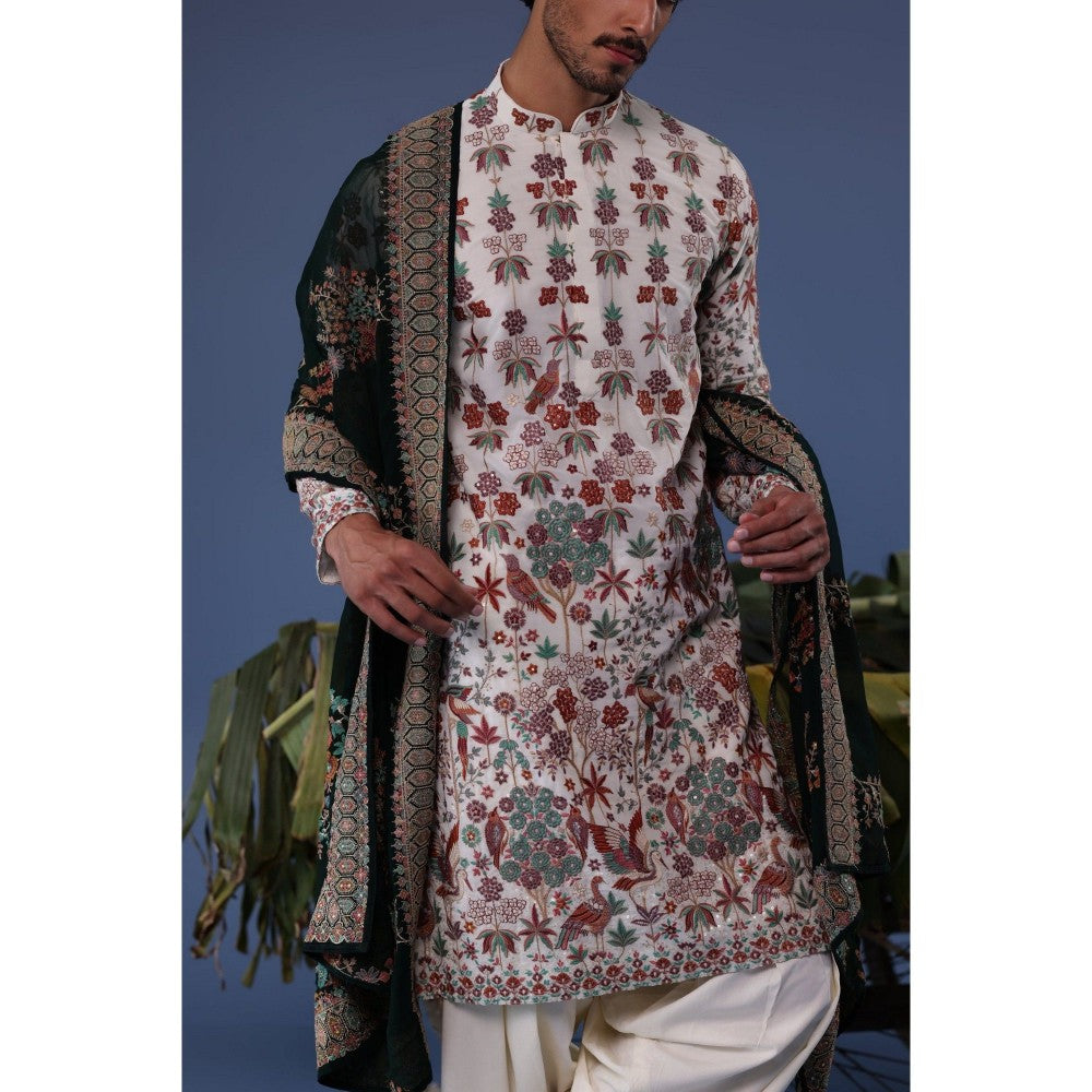 KALPRAAG Ivory Viscose Embroidered Kurta with Salwar and Dupatta