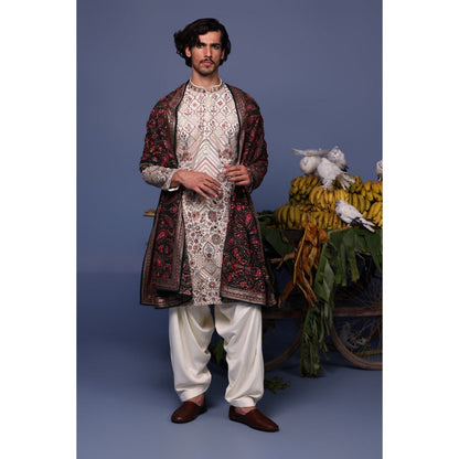 KALPRAAG Ivory Viscose Embroidered Kurta with Salwar and Dupatta